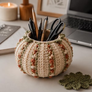 Virkat pumpamönster PDF | Elegant blommig korg med bubbelblommor | Avancerad nybörjare-mellannivå | 20 x 18 cm bild 3