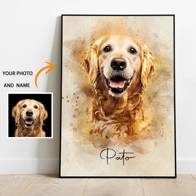 Custom Pet Photo Canvas Painting, Personalized Dog Cat Portrait ...