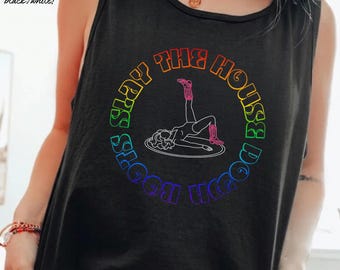 Slay The House Down Boots Tank Top, Comfort Colors Rainbow Pride Tank, Gift for Gen Z, Funny Meme Shirt