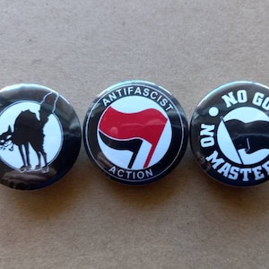 Anarchist Pin BADGE Pack - ANTIFA, IWW, No Gods No Masters, Anti Fascist Action, Political, Protest Pin, Industrial Workers of the World