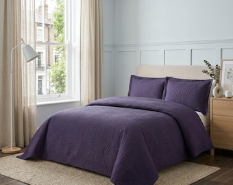3 Piece Quilted Monochrome Bedspread Single Double King Size Bedding Set Throw