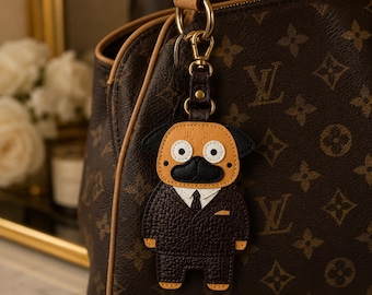Médaillon de sac à main carlin en cuir personnalisé fait main - porte-clés et breloques commémoratifs