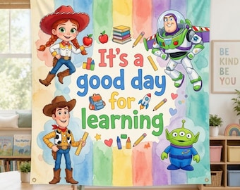 Woody Jessie Buzz Classroom Tapestry, Back To School Wall Hanging, Cowboy Space Toy Welcome Banner Learning Decor