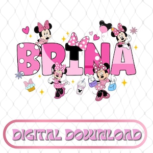 Illustrazione personalizzata con il nome di Minnie Mouse / PNG personalizzato, Download digitale di Minnie Mouse rosa per il compleanno), Minnie Mouse di Disneyland immagine 1