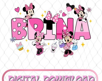 Custom Minnie Mouse Name Art | Personalized PNG, Minnie Mouse Pink Birthday Digital Download), Disneyland Minnie Mouse