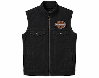 Handmade Harley Style Cotton Biker Vest for Men | Black Motorcycle Sleeveless Vest | Rider Club Denim Style Waistcoat