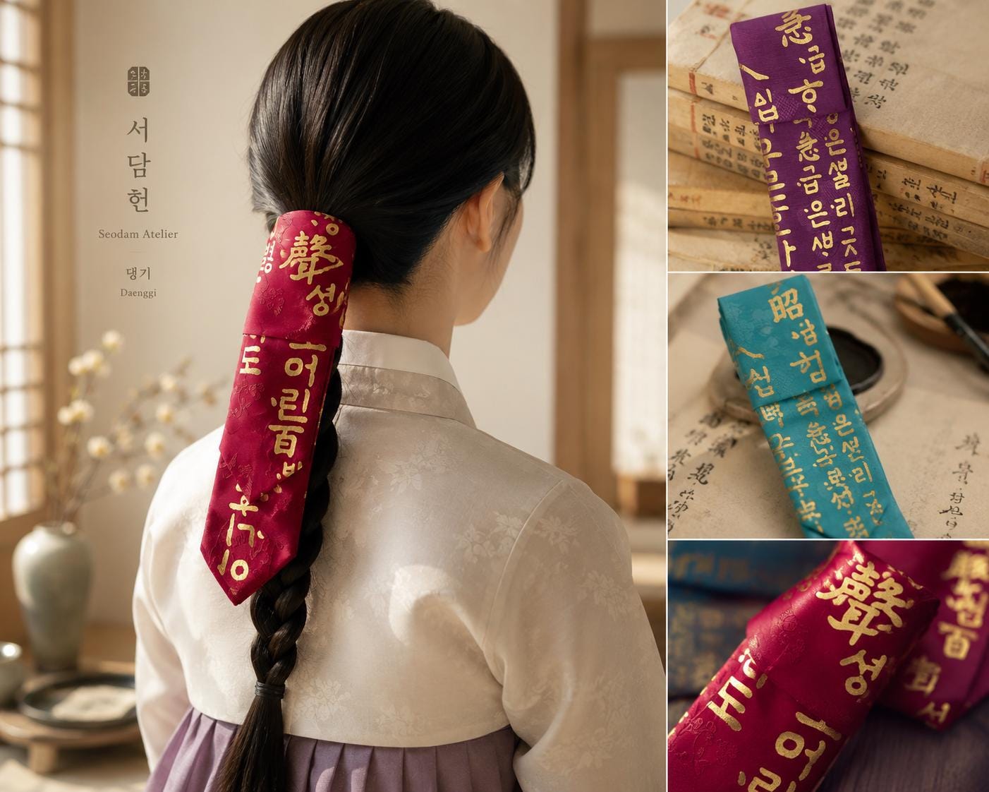Korean Calligraphy Daenggi Hair Clip | Purple Traditional Ribbon ...