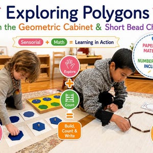 Attività Montessori con i poligoni / Mobile geometrico e catenelle corte di perline con materiali stampabili a base di perline di carta