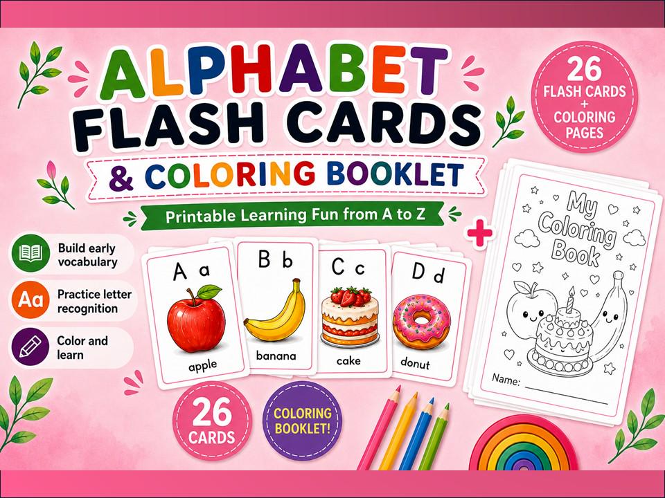 Alphabet Flash Cards and Coloring Booklet | A-Z Preschool Printable ...