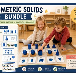 Montessori Geometric Solids Bundle | 3-Part Cards, Paper Solids (Digital Download)