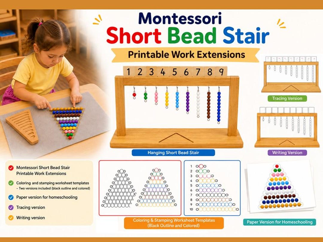 Montessori Short Bead Stair Printable Math Worksheets (digital Download ...