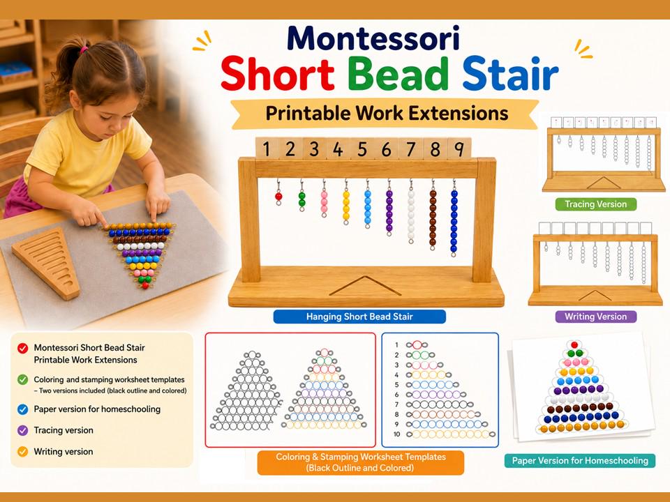 Montessori Short Bead Stair Printable Math Worksheets (digital Download ...