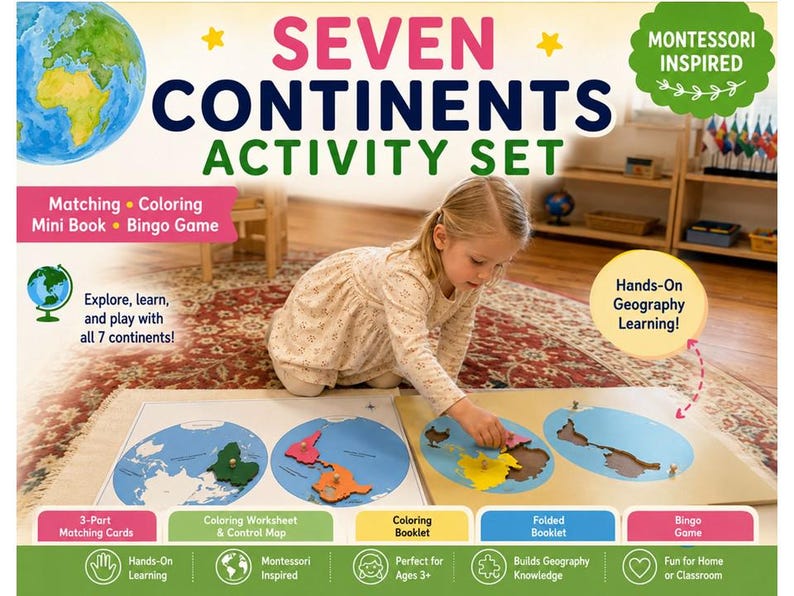 Contient Pieces Seven Continents Montessori Activity Set - Etsy