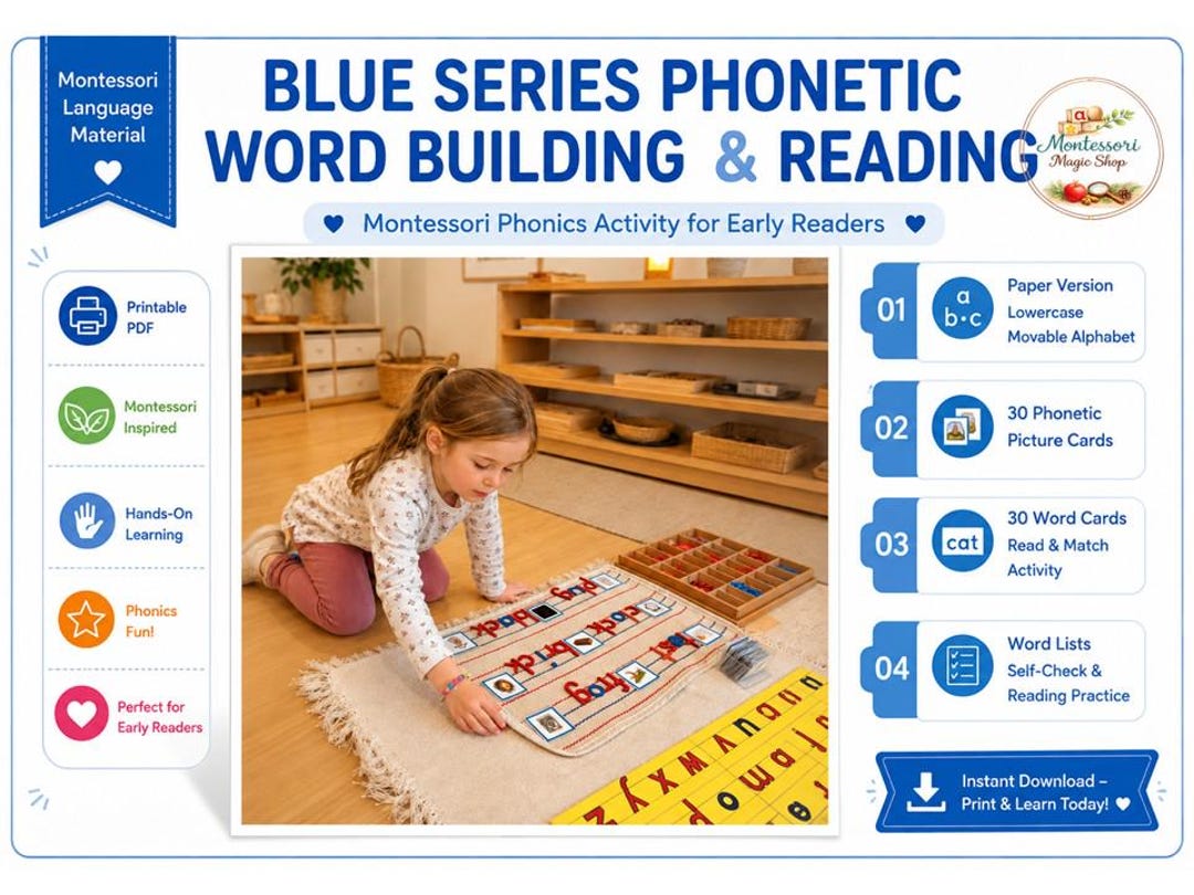 Montessori Phonetic Word Building Reading – Movable Alphabet, Picture ...