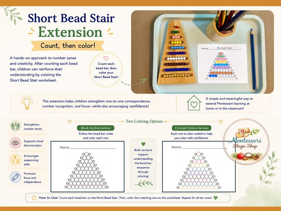 Staircase Worksheet.pdf Montessori Short Bead Stair Printable Math Worksheets (digital Download ...