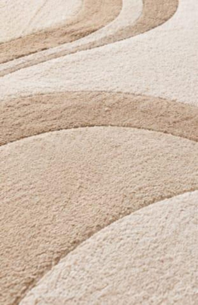 Buy Beige Abstract Tufted Area Rug, Modern Wavy Pattern Carpet, Neutral ...