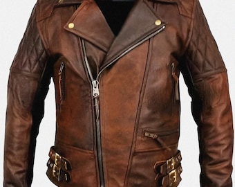 Men's Distressed Brown Leather Jacket | Vintage Cafe Racer Motorcycle Jacket