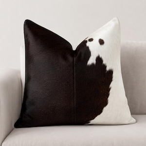 Dark Brown Real Cowhide Genuine Leather Cushion Cover | Hair On Hide Throw Pillow | Farmhouse Sofa Chair Bedroom Decor | 14x14 16x16 18x18