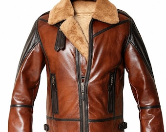 Men's B3 Bomber Real Leather Jacket – Shearling Sheepskin Aviator Flight Coat