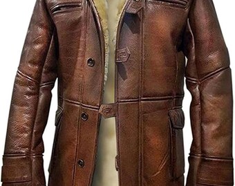 Bane Coat Tom Hardy Shearling Leather Coat | Men’s Brown Dark Knight Rises  Winter Trench Duster | Gothic Swedish Sheepskin Style Jacket