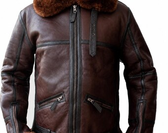 Men's RAF B3 Bomber Jacket – Reddish Brown Sheepskin Leather Flight Coat