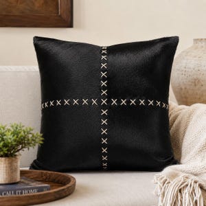 Cowhide Cushion Cover | Patchwork Leather Handmade Rustic Farmhouse Throw Pillow Cover| Boho Italian Style | Sizes 14x14 16x16 18x18 Inches