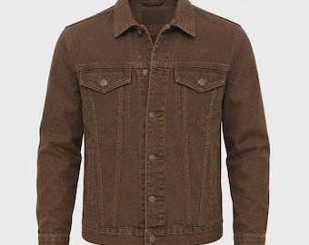 Men's Brown Denim Jacket | Vintage Washed Trucker Jacket | Classic Button-Up Casual Denim Coat | Western Streetwear Jean Jacket