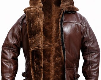 Men's Real Shearling Leather B3 Bomber Jacket – Vintage Aviator Flight Outerwear