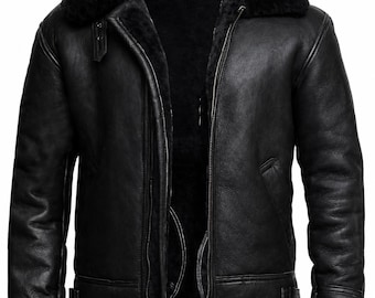Men's B3 Black Shearling Aviator Jacket – Genuine Lambskin Leather Bomber Coat