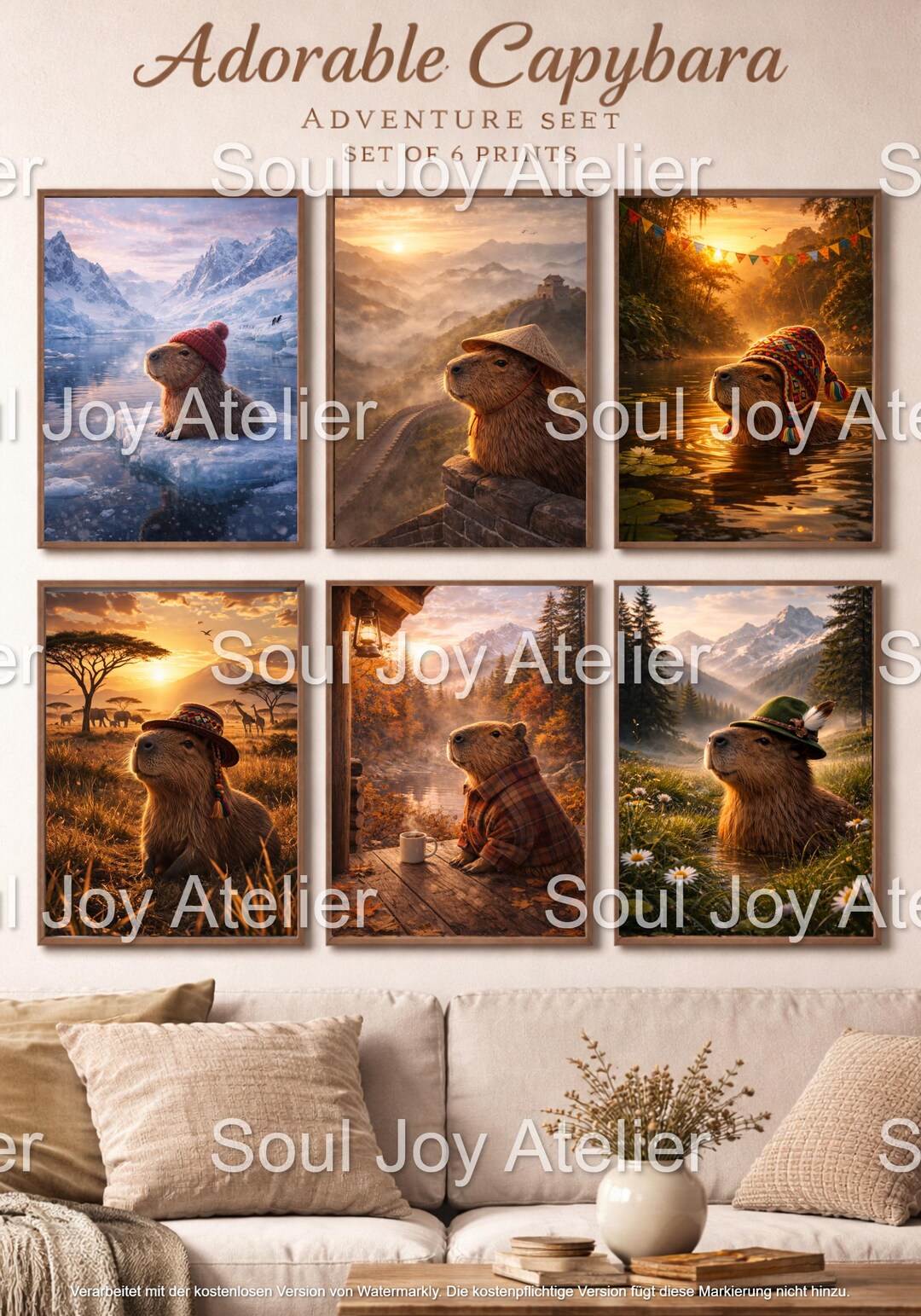 Capybara Wall Art Set A4 – All Continents Printable Posters, Cute ...