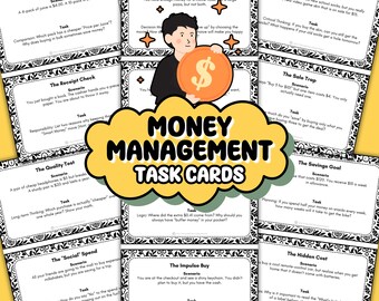 30 tarjetas de actividades de gestión del dinero para niños / Alfabetización financiera / Presupuesto / Actividades de ahorro y gasto / Habilidades para la vida en la educación en el hogar / Aprendizaje socioemocional (PDF)