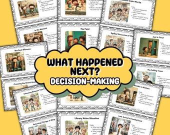 30 Tarjetas de actividades "¿Qué pasó después?" para niños / Habilidades sociales y resolución de problemas / Pensamiento de causa y efecto / Aprendizaje socioemocional en la educación en casa (PDF)