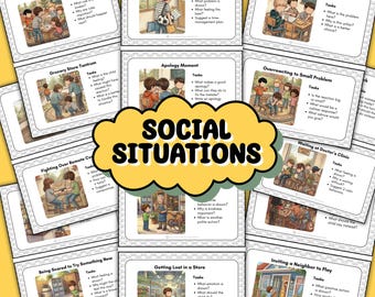 30 Tarjetas de Tareas sobre Situaciones Sociales para Niños / Escenarios de la Vida Cotidiana Imprimibles / Actividades de Aprendizaje Socioemocional para la Educación en el Hogar (PDF)