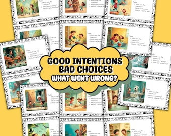 30 tarjetas de actividades para niños sobre la comprensión de las consecuencias / Actividad de reflexión sobre habilidades sociales y comportamiento / ¿Qué salió mal? Aprendizaje socioemocional en la educación en casa (PDF)