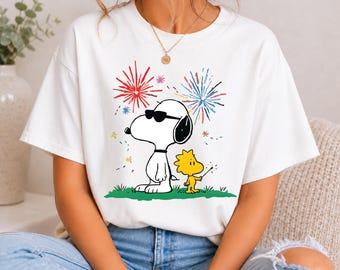 Illustrazione di Snoopy e Woodstock per il 4 luglio (download immediato in formato PNG)