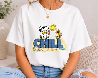 Snoopy e Woodstock in un'atmosfera estiva rilassante (Download immediato in formato PNG)