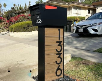 Modern White Mailbox Post with Custom House Numbers, Luxury Curbside Mailbox, Contemporary Outdoor Mailbox Stand, Minimalist Address Mailbox
