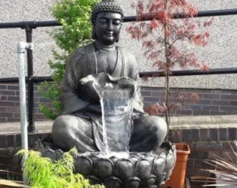 Large Buddha Water Fountain with LED Light, Zen Garden Water Feature, Indoor Outdoor Meditation Fountain, Relaxing Patio Decor