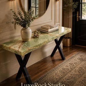 Green Onyx Console Table Luxury, Stone Entryway Table, High End Marble Furniture, Home Decor