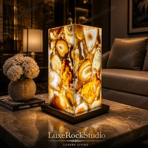 Handcrafted Geode Agate Stone Lamp, Luxury Crystal Table Light, Unique Gemstone Decor, Gift Item