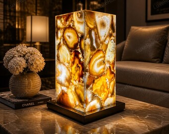 Handcrafted Geode Agate Stone Lamp, Luxury Crystal Table Light, Unique Gemstone Decor, Gift Item