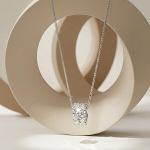 Minimalistische moissanietketting, 925 sterlingzilver volledige eeuwigheid hoepelhanger, delicate sprankelende cilinderchoker, elegante huwelijkssieraden