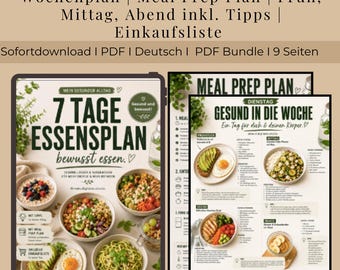 7 Tage Essensplan PDF | Gesunder Wochenplan | Meal Prep Plan | Kochbuch | Einkaufsliste | Gesunde Rezepte | Ernährung Plan | Printable A4