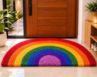 Tappeto semicircolare arcobaleno trapuntato a mano / Tappeto in lana neozelandese per cameretta bambini