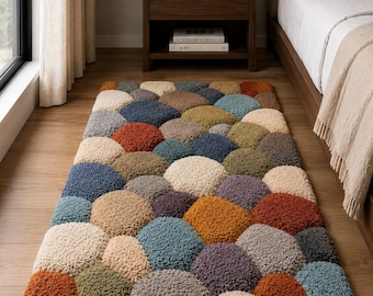 Tappeto in lana con motivo a ciottoli, lavorato a mano, tappeto moderno multicolore, tappeto a trama fitta con motivo a ciottoli, tappeto per cameretta, tappeto per soggiorno