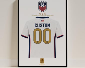 Póster digital personalizado del Mundial de Fútbol 2026, arte mural personalizado con camiseta de fútbol, nombre y número, regalo de la selección nacional para los aficionados al fútbol.