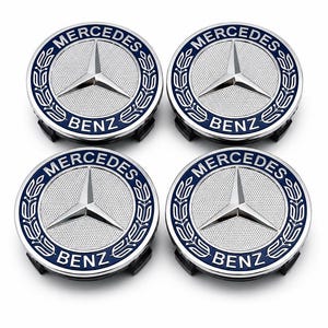 Mercedes navkapslar 75 mm blå silver set om 4 | Mercedes-Benz navkapslar | Reservnavkapslar | Felgendeckel