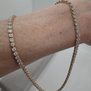 Bezel Set Diamond Tennis Necklace, 14K Yellow Gold Plated, Lab Grown Choker