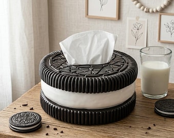 Decorative Oreo Tissue Holder - Black and White Sandwich Cookie Tissue Box, Kitchen Decor, Desktop Organizer, Fun Gift for Cookie Lovers