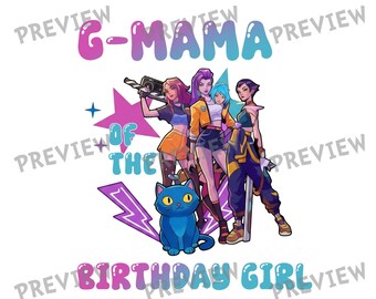Retro Pop Music Birthday Digital Design | G-Mama Girl Group Graphic PNG | Synthwave Gamer Party Sublimation | Neon Cat Printable Clipart